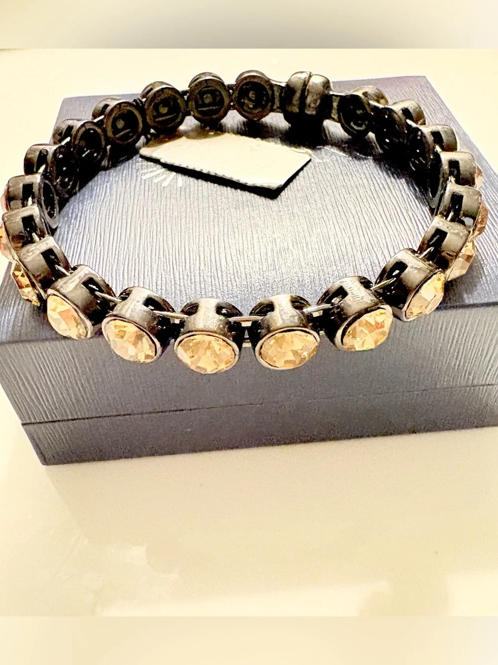 Chico's Black Link Stretch Bracelet with Champagne Crystals